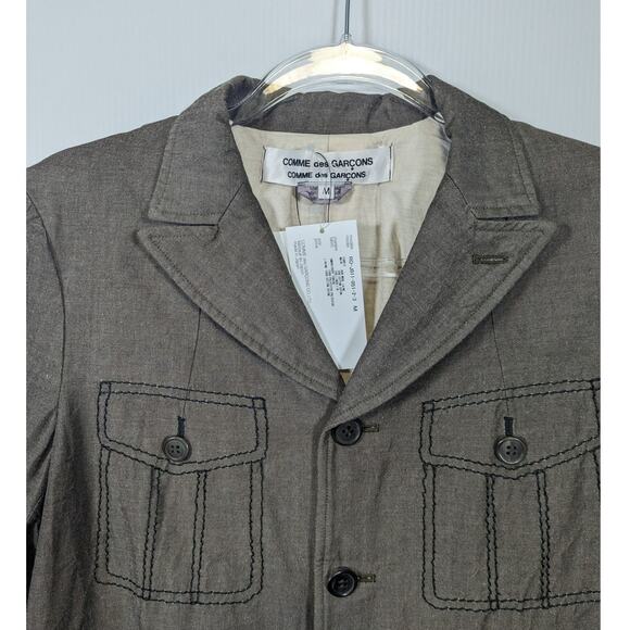 Comme des Garçons Blazer Wool Linen Army Green Faux Pocket Stitch Sz M NWT - Picture 4 of 12